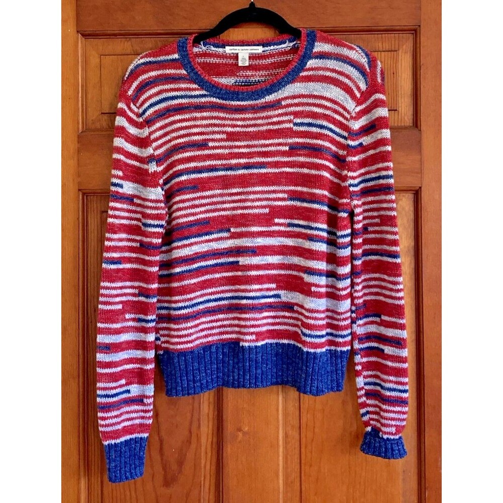 Cotton By Autumn Cashmere Womens S Red Gray Blue Long Sleeve Sweater Italian